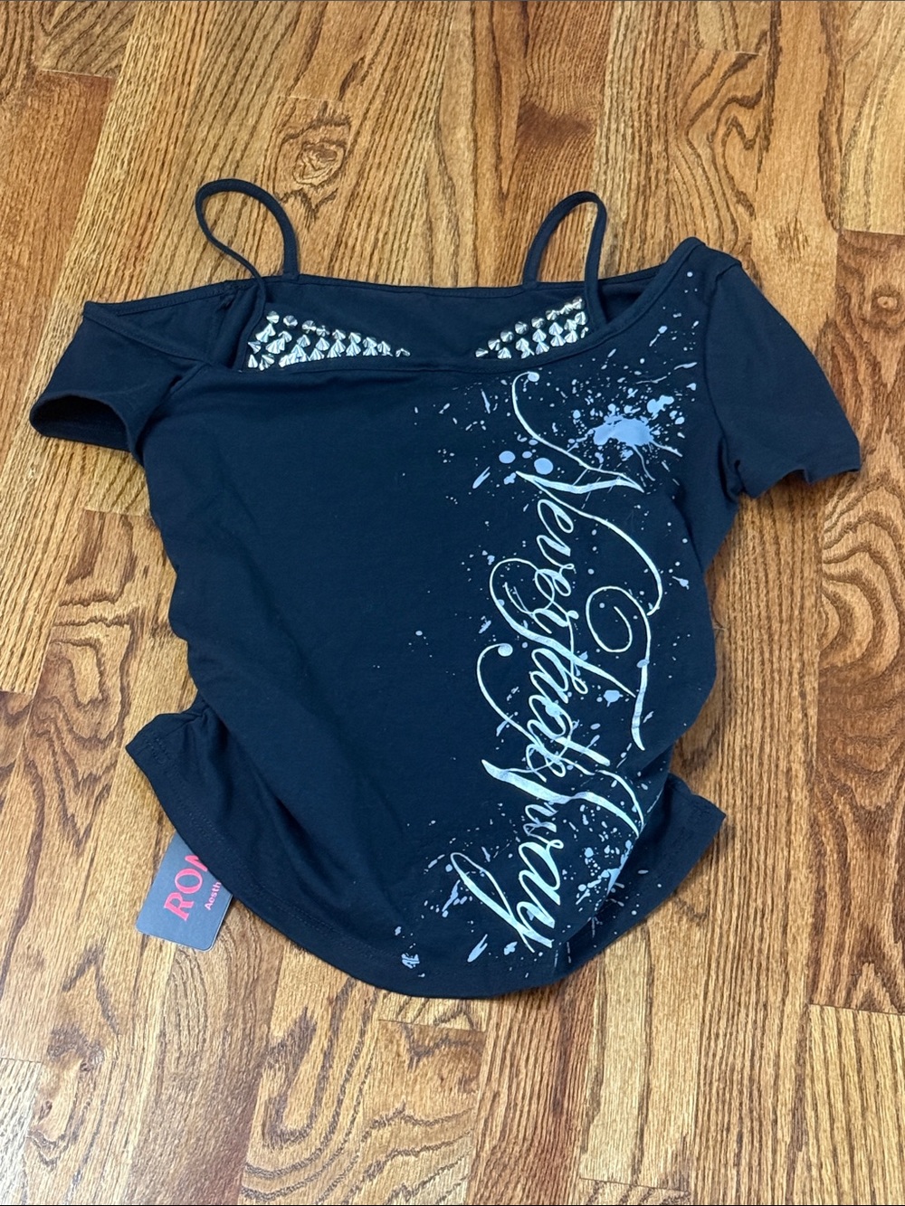 NWT! Large Women's Black Graphic Off-Shoulder Tank Top
